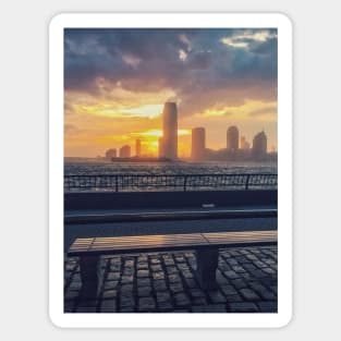 Sunset Skyline Street Lamp Bench Battery Park New York City Sticker